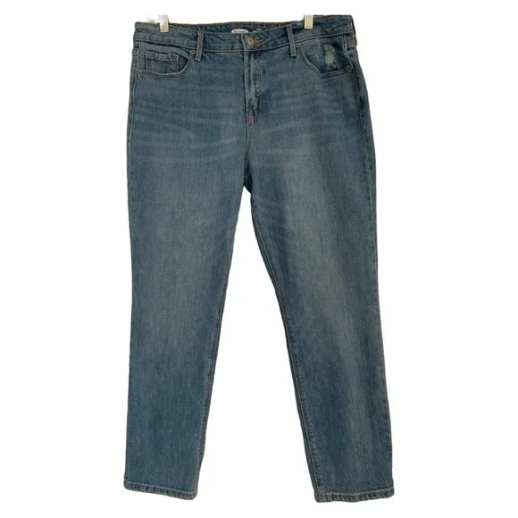 OLD NAVY Women's High Rise Power Slim Straight Distressed Ankle Jeans Sz 14 - Picture 2 of 8